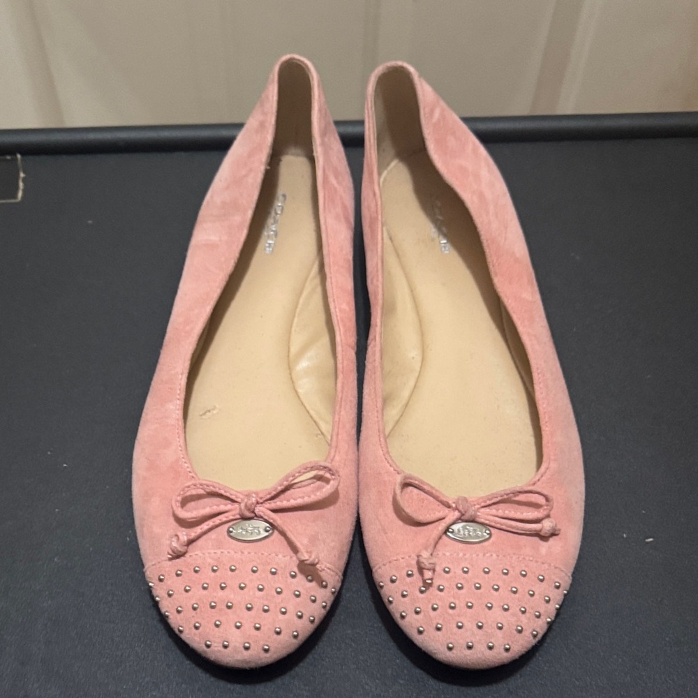 Coach Pink Suede Studded Ballet Flats with Bow
